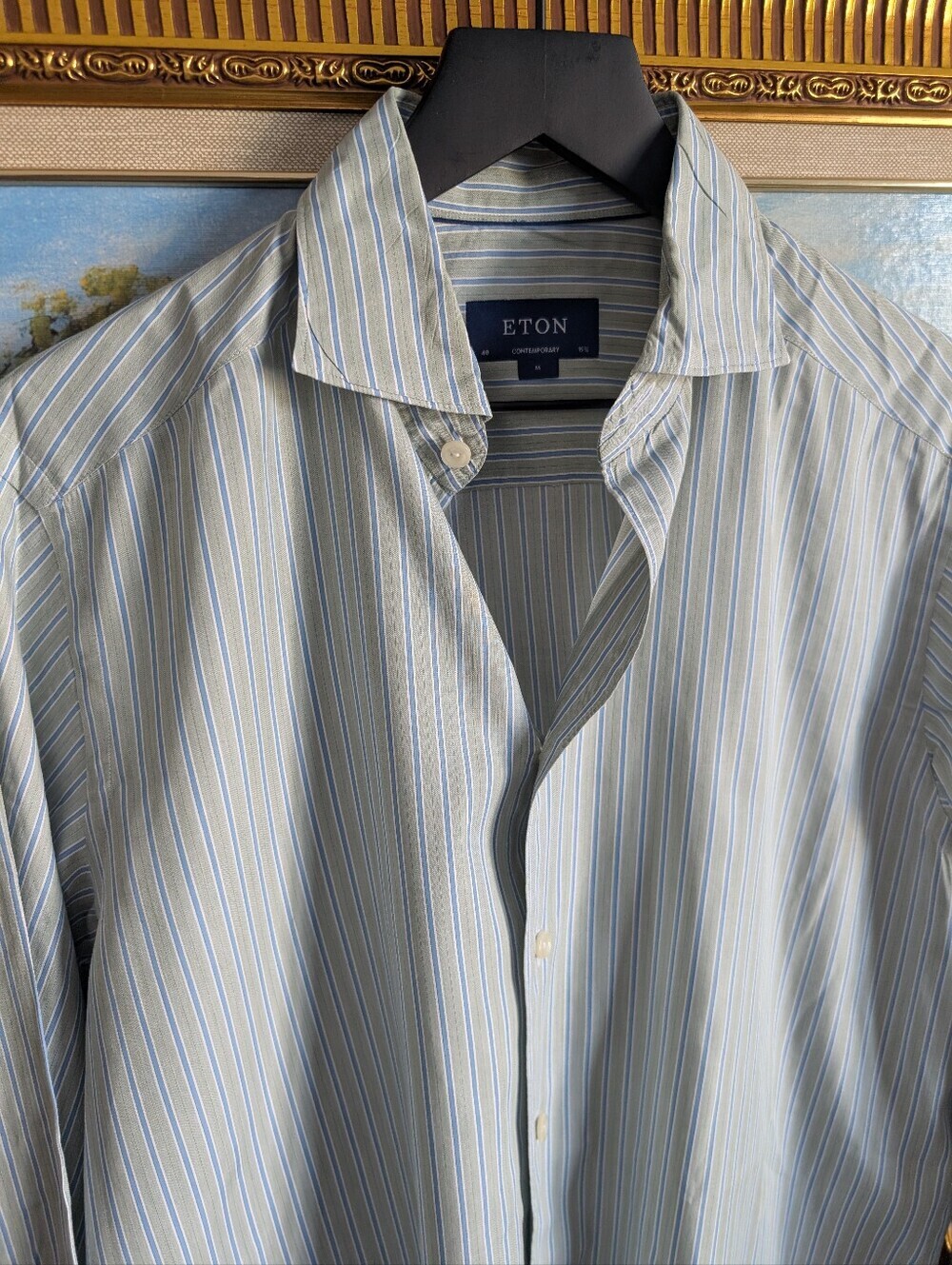 Eton Blue and Green Multi-Stripe Dress Shirt